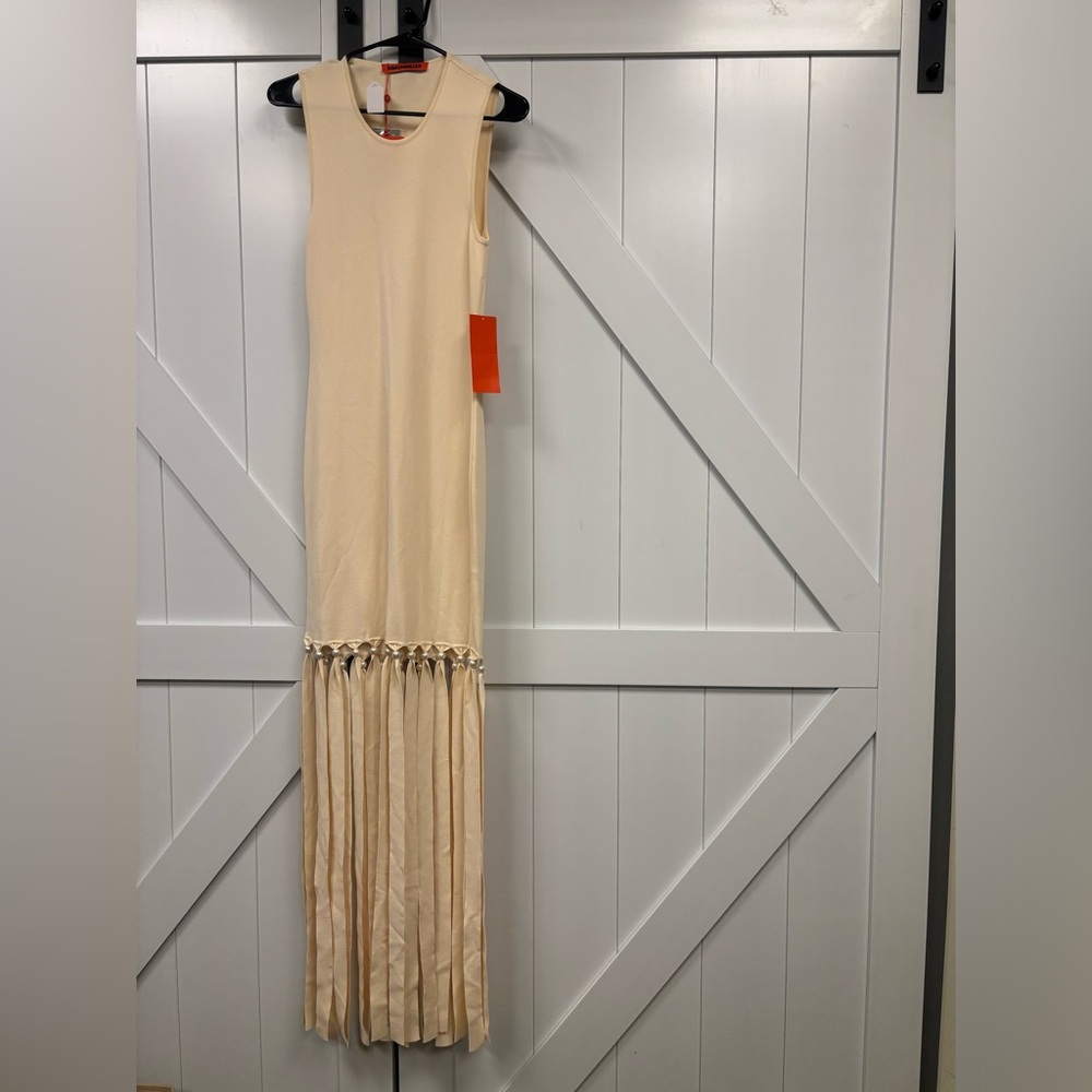 Simon Miller Sleeveless Cream Maxi Dress with Pleated Skirt